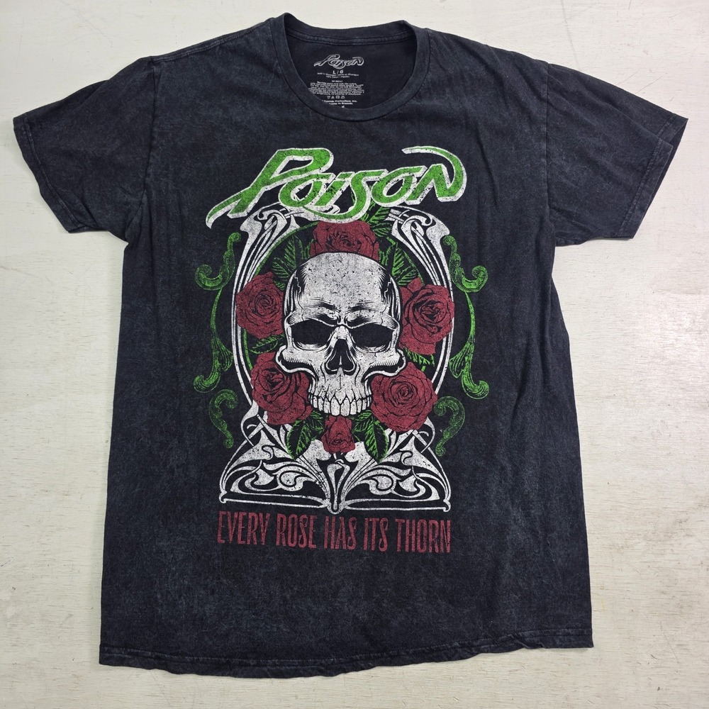 Poison Rock Band Every Rose Thorn Graphic Cotton T-Shirt Skull Roses Men's Sz L